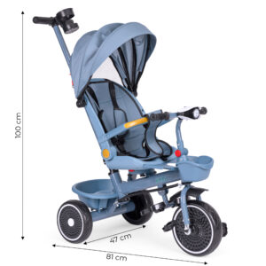 2-in-1 tricycle stroller, swivel seat, foldable canopy, blue, ECOTOYS - Image 7