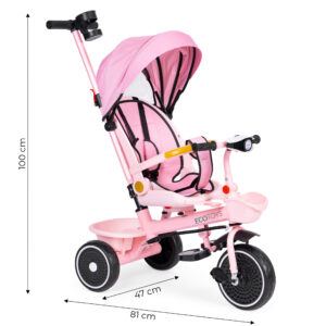 2-in-1 tricycle stroller, swivel seat, foldable canopy, pink, ECOTOYS - Image 7