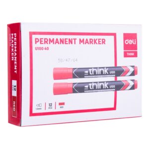 Permanentinis žymeklis DELI U100 apvalus 1,8mm raudonas - Image 3