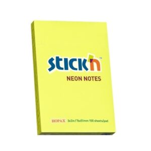 Lipnūs lapeliai Stick´N 21132, 51x76mm, 100 lapelių neoninės geltonos spalvos