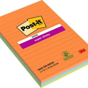 Lipnūs lapeliai 3M Post-it® Super Sticky Large 101mmx152mm 3 vnt. po 45 lapelius linijomis