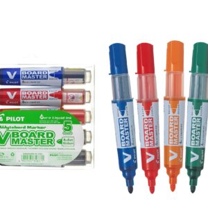 Žymeklių baltai lentai rinkinys Pilot V Board Master, apvaliu galiuku, 5 spalvos