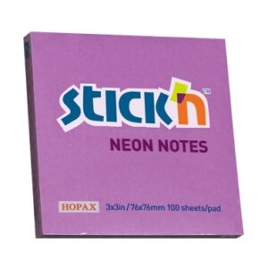 Lipnūs lapeliai Stick´N 21210, 76x76mm, 100 lapelių, neoninės violetinės spalvos