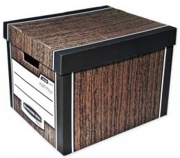 Archyvinė dėžė Fellowes Woodgrain Bankers Box, 325x285x385mm, kartoninė, su dangčiu, 2 vnt, rudos spalvos