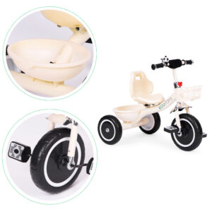 Tricycle with non-slip grips, bell, basket, beige, ECOTOYS - Image 8
