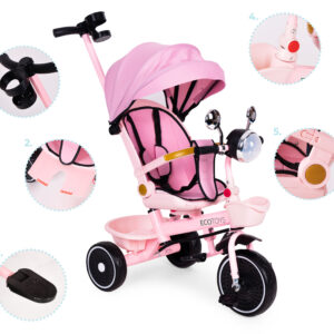 Pink Tricycle for Kids Stroller with Rotating Seat Push Handle ECOTOYS - Image 8