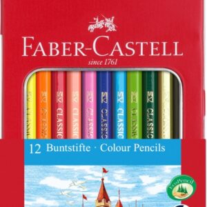 Spalvoti pieštukai Faber-Castell Knights, 12 spalvų, metalinėje dėžutėje