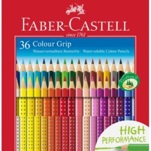 Spalvoti akvareliniai pieštukai Faber-Castell Colour Grip, 36 spalvos, tribriauniai