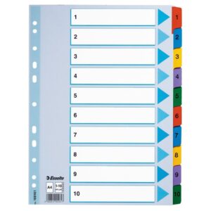 Skiriamieji lapai Esselte MYLAR, A4, kartoniniai 1-10 skaičiai PP, įvairių spalvų