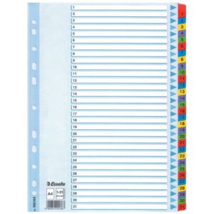 Skiriamieji lapai Esselte MYLAR, A4, 1-31, kartoniniai,  įvairių spalvų
