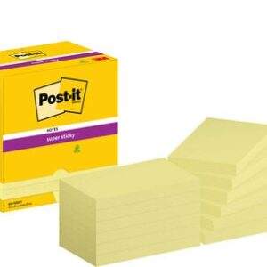 Lipnūs lapeliai 3M Post-it® Super Sticky 76mmx127mm 12vnt. po 90 lapelių, geltonos spalvos