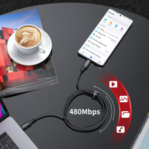 Acefast C4-03 juodos spalvos USB-C - USB-C PD QC cable 100W 5A 480Mb/s 2m - juodos spalvos - Image 8