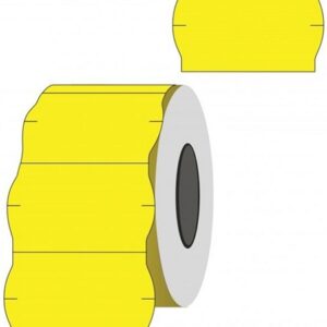 Kainų etiketės 26x16mm, banguotos, 1000vnt, geltonos spalvos