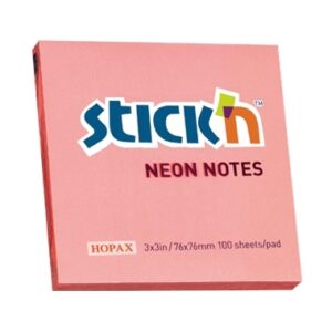 Lipnūs lapeliai Stick´N 21166, 76x76mm, 100 lapelių,neoninės rožinės spalvos
