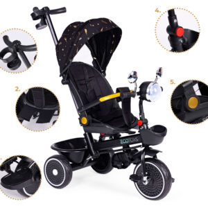 Tricycle stroller for children with swivel seat, push handle, black, ECOTOYS - Image 9