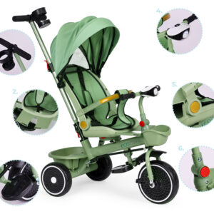 2-in-1 tricycle stroller, swivel seat, foldable canopy, green, ECOTOYS - Image 9