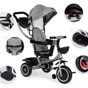 2-in-1 tricycle stroller, swivel seat, foldable canopy, gray, ECOTOYS - Image 9