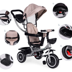 2-in-1 tricycle stroller, swivel seat, foldable canopy, beige, ECOTOYS - Image 9