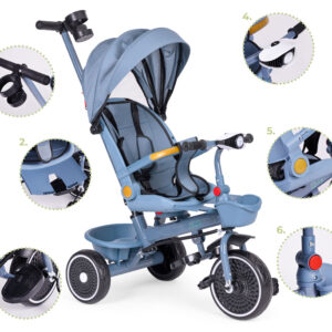 2-in-1 tricycle stroller, swivel seat, foldable canopy, blue, ECOTOYS - Image 9