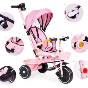 2-in-1 tricycle stroller, swivel seat, foldable canopy, pink, ECOTOYS - Image 9