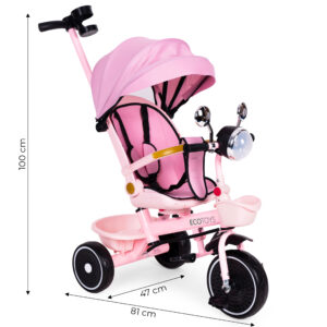 Pink Tricycle for Kids Stroller with Rotating Seat Push Handle ECOTOYS - Image 9