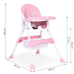 Vaikiška maitinimo kėdutė su padėklu ir krepšiu, 5 taškų saugos diržai, rožinė, ECOTOYS - Image 9