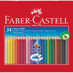 Spalvoti akvareliniai pieštukai Faber-Castell GRIP 2001, tribriauniai, 24 spalvų, metalinėje dežutėje