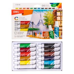 Akriliniai dažai DELI, 12 spalvų, 12ml tūbelėse - Image 6