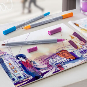 Dvipusiai rašikliai piešimui, akvareliniai, Faber-Castell Gofa Aqua, 12 spalvų - Image 2