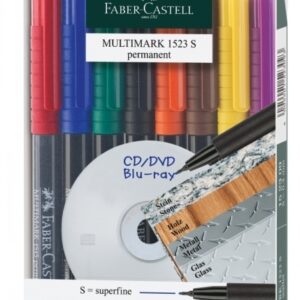 Permanentinių rašiklių rinkinys Faber-Castell Multimark S. 0.4mm. su trintuku. 8 spalvos