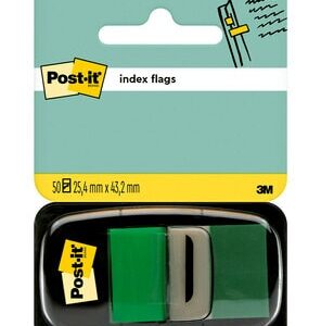Plastikiniai žymekliai Post-it, 25x43mm, 50vnt., žalios spalvos