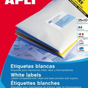 Apvalios lipnios etiketės Apli, A4, 40mm, 24 etiketės lape, 25 lapai, baltos spalvos