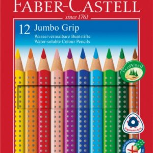 Spalvoti akvareliniai pieštukai Faber-Castell Grip Jumbo, tribriauniai,  12 spalvų,