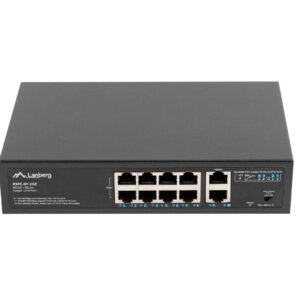 Lanberg RSFE-8P-2GE-120 tinklo komutatorius Ne-valdomas Gigabit Ethernet (10/100/1000) Maitinimas per Eternetą (PoE) 1U Juoda
