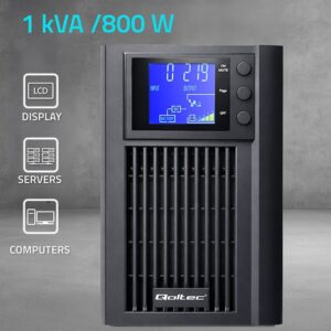 Qoltec 52640 Gryno sinusoidės UPS avarinis maitinimo šaltinis | 1 kVA | 800 W | AVR | LCD - Image 2