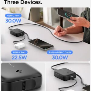 Spigen Essential 10,000 mAh 30W Power Bank (Built in Cable), black EA3010BT - Image 4