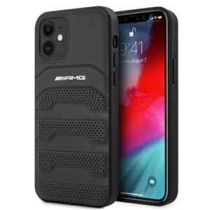 AMG AMHCP12SGSEBK Apple iPhone 12 mini 5,4" juodos spalvos kietas dėklas Leather Debossed Lines