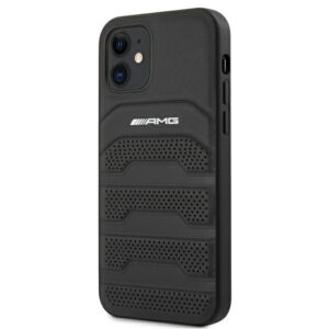AMG AMHCP12SGSEBK Apple iPhone 12 mini 5,4" juodos spalvos kietas dėklas Leather Debossed Lines - Image 2