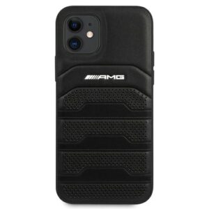 AMG AMHCP12SGSEBK Apple iPhone 12 mini 5,4" juodos spalvos kietas dėklas Leather Debossed Lines - Image 3