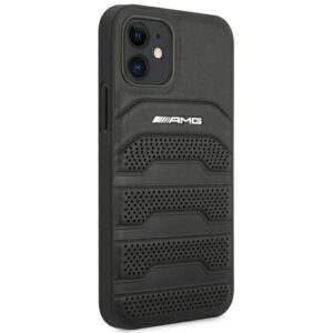 AMG AMHCP12SGSEBK Apple iPhone 12 mini 5,4" juodos spalvos kietas dėklas Leather Debossed Lines - Image 4