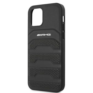 AMG AMHCP12SGSEBK Apple iPhone 12 mini 5,4" juodos spalvos kietas dėklas Leather Debossed Lines - Image 6