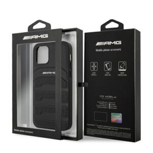 AMG AMHCP12SGSEBK Apple iPhone 12 mini 5,4" juodos spalvos kietas dėklas Leather Debossed Lines - Image 8