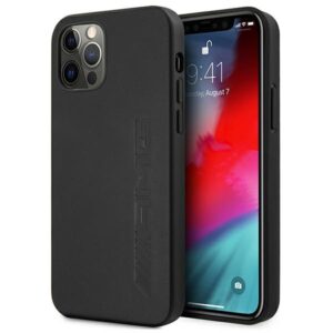 AMG AMHCP12LDOLBK Apple iPhone 12 Pro Max 6,7" juodos spalvos kietas dėklas Leather Hot Stamped