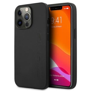 AMG AMHCP13LDOLBK Apple iPhone 13 Pro / 13 6,1" juodos spalvos kietas dėklas Leather Hot Stamped - Image 1
