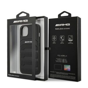 AMG AMHCP13SGSEBK Apple iPhone 13 mini 5,4" juodos spalvos kietas dėklas Leather Debossed Lines - Image 8