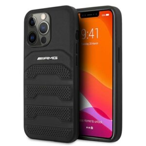 AMG AMHCP13LGSEBK Apple iPhone 13 Pro / 13 6,1" juodos spalvos kietas dėklas Leather Debossed Lines