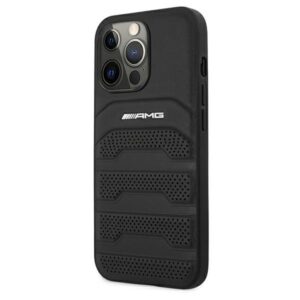 AMG AMHCP13LGSEBK Apple iPhone 13 Pro / 13 6,1" juodos spalvos kietas dėklas Leather Debossed Lines - Image 2