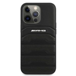 AMG AMHCP13LGSEBK Apple iPhone 13 Pro / 13 6,1" juodos spalvos kietas dėklas Leather Debossed Lines - Image 3