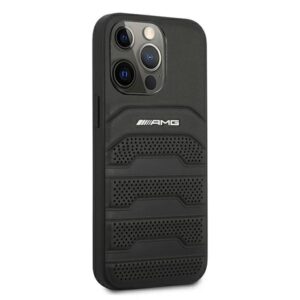 AMG AMHCP13LGSEBK Apple iPhone 13 Pro / 13 6,1" juodos spalvos kietas dėklas Leather Debossed Lines - Image 4