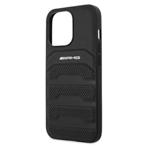 AMG AMHCP13LGSEBK Apple iPhone 13 Pro / 13 6,1" juodos spalvos kietas dėklas Leather Debossed Lines - Image 6